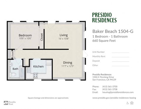 A floor plan for a Presidio Residences apartment at Baker Beach.